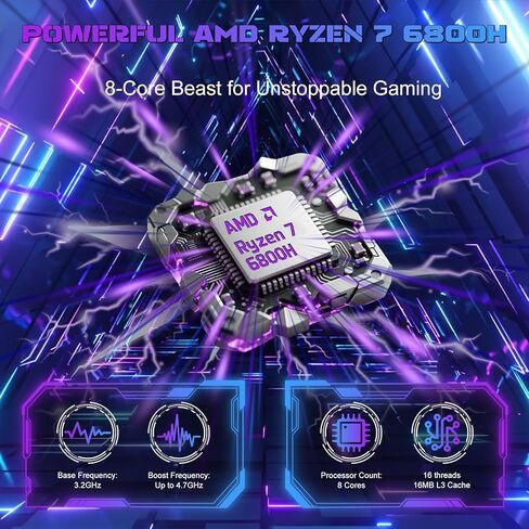كمبيوتر محمول للألعاب 2025 مقاس 16 بوصة 2.5K IPS، AMD Ryzen 7 6800H (يصل إلى 4.7 جيجا هرتز)، 16 جيجابايت DDR5 512 جيجابايت SSD، AMD Radeon 680M، WiFi 6، Type-C، كاميرا ويب، بصمة الإصبع، لوحة مفاتيح بإضاءة خلفية، Windows 11 Pro مع MS Office in Kuwait