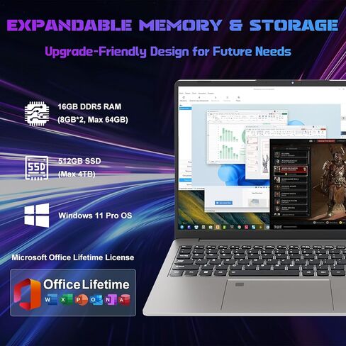 كمبيوتر محمول للألعاب 2025 مقاس 16 بوصة 2.5K IPS، AMD Ryzen 7 6800H (يصل إلى 4.7 جيجا هرتز)، 16 جيجابايت DDR5 512 جيجابايت SSD، AMD Radeon 680M، WiFi 6، Type-C، كاميرا ويب، بصمة الإصبع، لوحة مفاتيح بإضاءة خلفية، Windows 11 Pro مع MS Office in Kuwait