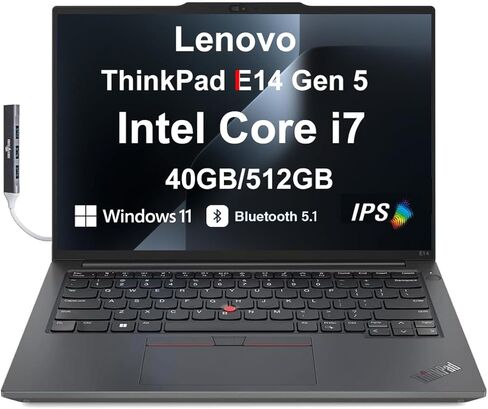 كمبيوتر محمول للأعمال Lenovo ThinkPad E14 Gen 5، شاشة IPS WUXGA مقاس 14.0 بوصة (Intel Core i7-1355U (Beats AMD Ryzen 5 7535U) ذاكرة وصول عشوائي DDR4 سعة 16 جيجابايت، وذاكرة وصول عشوائي PCIe NVMe SSD بسعة 512 جيجابايت، وواي فاي 6E، وWin 11 Pro) مع موزع USB in Kuwait