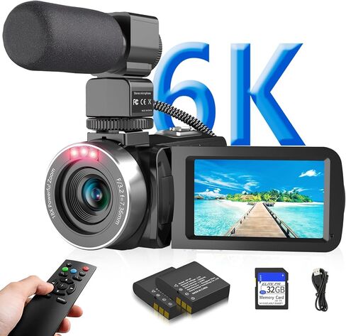 8K فيديو كاميرا كاميرا كاميرا الفيديو ، 64 ميجابكسل ، كاميرا Vlogging Vision Vision ، 18x Zoom 3.0 "شاشة WiFi Camcorder لـ YouTube مع الميكروفون ، وغطاء العدسة ، و stablizer ، وبطاقة SD 64GB ، وبطارية واحدة 4500 مللي أمبير في الساعة in Kuwait