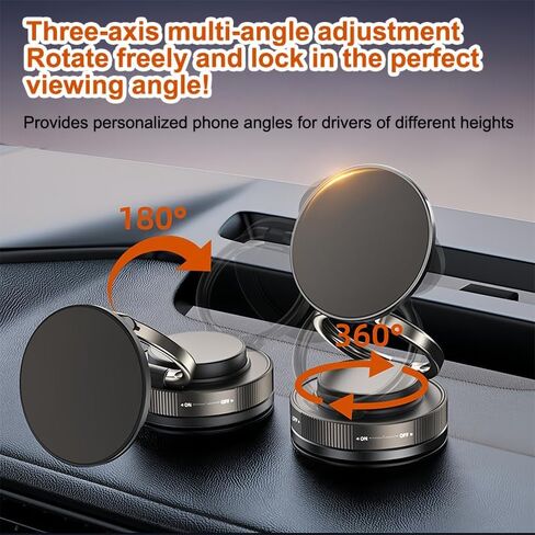 Vacuum Magnetic Phone Holder with Magnetic Ring & Non-Slip Adhesive Pad, Rotatable Adjustable Car Phone Mount, Suction Cup Phone Mount for iPhone & Android, Black in Saudi Arabia