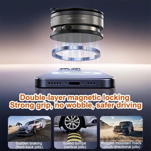 Vacuum Magnetic Phone Holder with Magnetic Ring & Non-Slip Adhesive Pad, Rotatable Adjustable Car Phone Mount, Suction Cup Phone Mount for iPhone & Android, Black in Saudi Arabia