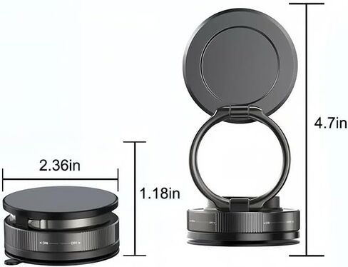 Vacuum Magnetic Phone Holder with Magnetic Ring & Non-Slip Adhesive Pad, Rotatable Adjustable Car Phone Mount, Suction Cup Phone Mount for iPhone & Android, Black in Saudi Arabia