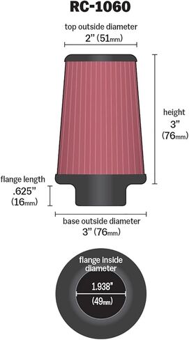 K&N Universal Clamp-On Air Filter: High Performance, Premium, Replacement Engine Filter: Flange Diameter: 1.9375 In, Filter Height: 3 In, Flange Length: 0.625 In, Shape: Round Tapered, RC-1060 in Saudi Arabia