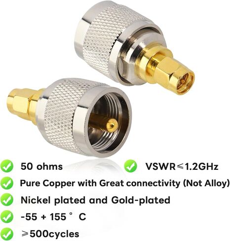 Boobrie 2-Pack UHF to SMA Coax Jack Connector PL259 PL-259 Adapter UHF Male to SMA Male Coaxial Connector Low Loss Coax Adapter for CB Radio Antenna Broadcast Radios WiFi in Saudi Arabia