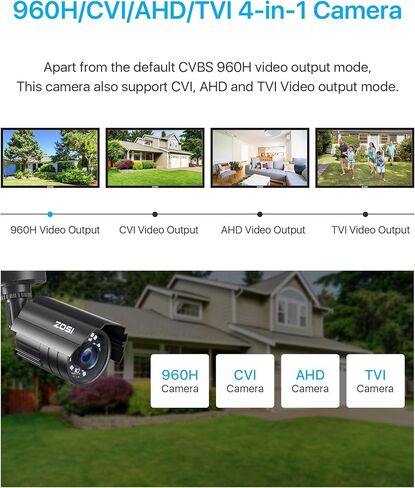 ZOSI 1080P 2.0MP Security Camera | 4-in-1 TVI/CVI/AHD/CVBS Hybrid CCTV Camera System | 1920TVL HD, 80ft IR Night Vision | Compatible with 960H, 720P, 1080P, 5MP, 4K Analog Surveillance DVR in Saudi Arabia