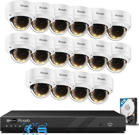 4K 16 Channel PoE Security Camera System, 16x 8MP IK10 Vandal Dome Cameras with Human Vehicle Detection, Smart Color Night Vision, 2 Way Audio, 24/7 Remote Access, 4TB HDD NVR, PD54Y1616-8M in Saudi Arabia