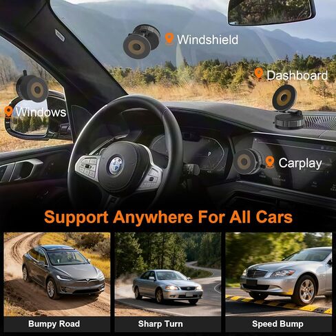 Magnetic Car Phone Holder 360° Adjustable Magsafe Car Mount Vacuum Suction Car Magsafe Phone Mount Cell Phone Holders for Your Car for iPhone 17/16/15/14/13/12 Series in Saudi Arabia