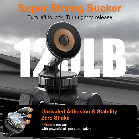 Magnetic Car Phone Holder 360° Adjustable Magsafe Car Mount Vacuum Suction Car Magsafe Phone Mount Cell Phone Holders for Your Car for iPhone 17/16/15/14/13/12 Series in Saudi Arabia
