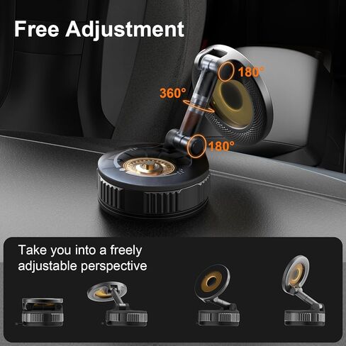 Magnetic Car Phone Holder 360° Adjustable Magsafe Car Mount Vacuum Suction Car Magsafe Phone Mount Cell Phone Holders for Your Car for iPhone 17/16/15/14/13/12 Series in Saudi Arabia