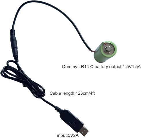 بطارية وهمية من USB إلى C، محول 5 فولت إلى 1.5 فولت مع كابل بطول 4 أقدام، للفوانيس والألعاب والمصابيح الكاشفة مصدر طاقة USB مستمر لاستبدال بطاريات LR14 C in Kuwait