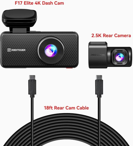 كاميرا خلفية أصلية 2.5K من REDTIGER وكابل كاميرا خلفي مزدوج USB C لكاميرا F17 Elite Dash Cam in Kuwait