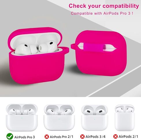 Compatible with AirPods Pro 3 Case Cover 2025, Silicone Protective Cover with Bracelet Keychain for Apple AirPods Pro 3rd Generation Wireless Earbuds (Hot Pink) in Kuwait