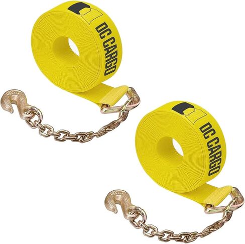 Two 4-in. X 30-Ft. Heavy-Duty Winch Straps with Chain End and Grab Hook, 16,200 Lbs. Break Strength | Chain TieDowns by DC Cargo Mall in Saudi Arabia