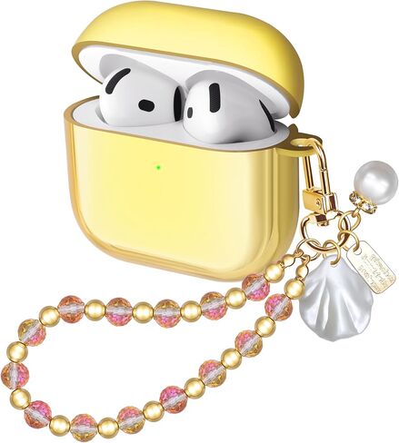 Compatible with AirPods 4 Case Girly Protective Glitter Gold Jewelry Cover for Air Pods 4th Generation with Luxury Bracelet Keychain for Women Girls (Pink) in Saudi Arabia