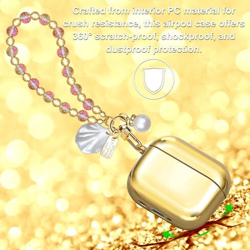 Compatible with AirPods 4 Case Girly Protective Glitter Gold Jewelry Cover for Air Pods 4th Generation with Luxury Bracelet Keychain for Women Girls (Pink) in Saudi Arabia