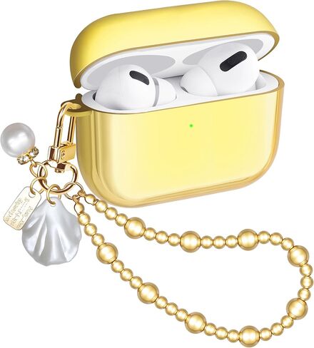 Compatible with AirPods 4 Case Girly Protective Glitter Gold Jewelry Cover for Air Pods 4th Generation with Luxury Bracelet Keychain for Women Girls (Pink) in Saudi Arabia