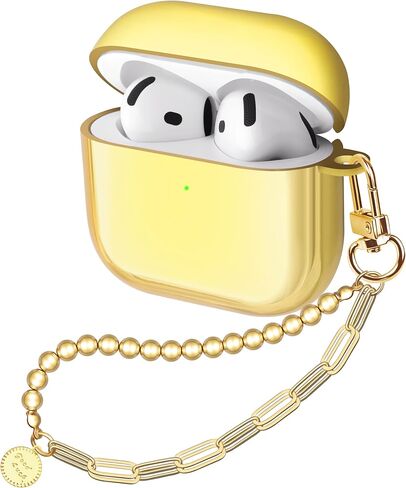 Compatible with AirPods 4 Case Girly Protective Glitter Gold Jewelry Cover for Air Pods 4th Generation with Luxury Bracelet Keychain for Women Girls (Pink) in Saudi Arabia