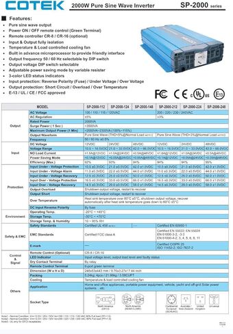 SP-2000-112 عاكس موجة جيبية نقية مع ثنائي GFCI 120VAC 12VDC 2000W in Saudi Arabia