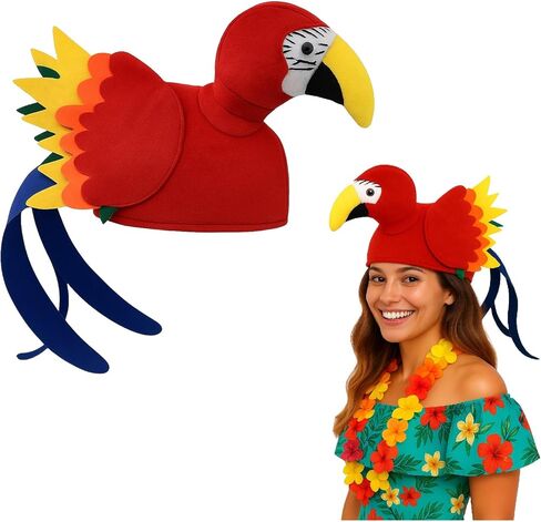 Adult Parrot Hats - Parrot Head Hat Tropical Animal Bird Theme Hats - Novelty Luau Beach Party Caps Costume Accessory, Multi-Color, One Size in Kuwait