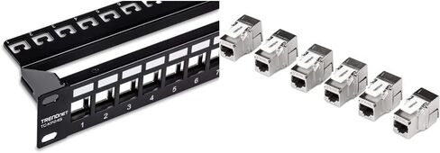 الحزمة: TRENDnet 24-Port Keystone Shielded 1U Patch Panel TC-KP24S + TRENDnet Shielded Cat6A RJ45 Silver Keystone Jack 6-Pack TC-K06C6A in Kuwait