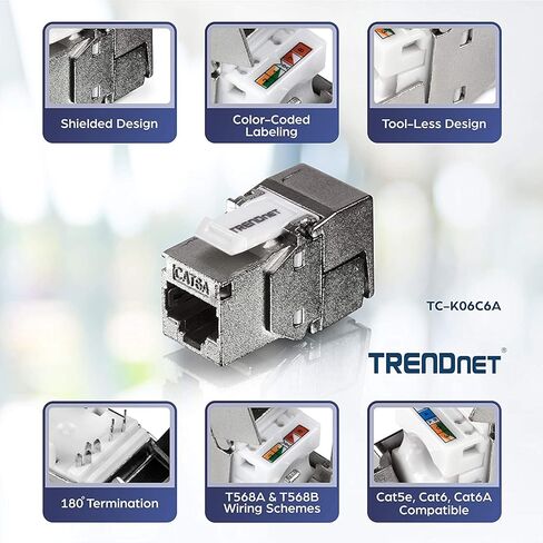 الحزمة: TRENDnet 24-Port Keystone Shielded 1U Patch Panel TC-KP24S + TRENDnet Shielded Cat6A RJ45 Silver Keystone Jack 6-Pack TC-K06C6A in Kuwait