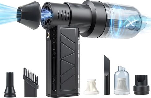 4-in-1 Compressed Air Duster with Light, Handheld Car Vacuum/Air Blower/Pump/Inflate 130000RPM Adjustable Electric Vacuum Cleaner for Computer Keyboard Car Home(Black) in Saudi Arabia