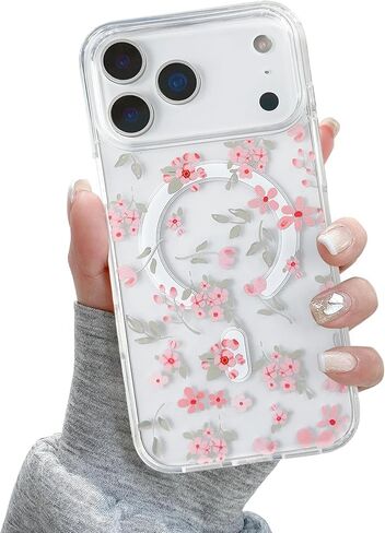 QLTYPRI Magnetic for iPhone 16e Case Compatible with Magsafe, Cute Floral Flower Aesthetic Phone Case Slim Clear Anti-Yellowing Shockproof Phone Cover for Girls Women - Pink in Kuwait