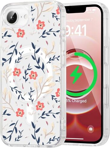 QLTYPRI Magnetic for iPhone 16e Case Compatible with Magsafe, Cute Floral Flower Aesthetic Phone Case Slim Clear Anti-Yellowing Shockproof Phone Cover for Girls Women - Pink in Kuwait