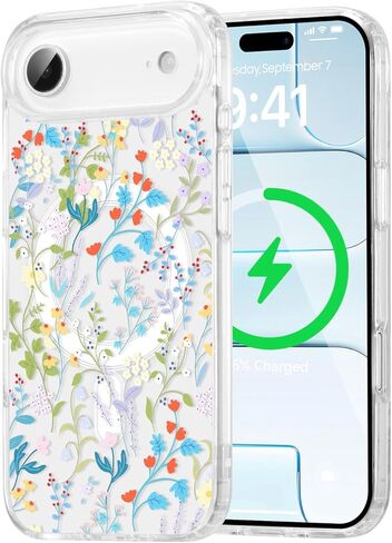 QLTYPRI Magnetic for iPhone 16e Case Compatible with Magsafe, Cute Floral Flower Aesthetic Phone Case Slim Clear Anti-Yellowing Shockproof Phone Cover for Girls Women - Pink in Kuwait