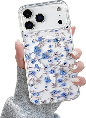 QLTYPRI Magnetic for iPhone 16e Case Compatible with Magsafe, Cute Floral Flower Aesthetic Phone Case Slim Clear Anti-Yellowing Shockproof Phone Cover for Girls Women - Pink in Kuwait