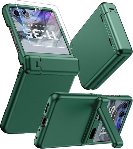 for Motorola Razr 2024/2025 Case with Stand, Built-in Outer Screen Protector & Hinge Protection, Slim Fit Hard Full Body Shockproof Phone Cover for Moto Razr 2024/2025, Black in Kuwait