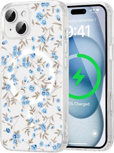 QLTYPRI Magnetic for iPhone 16e Case Compatible with Magsafe, Cute Floral Flower Aesthetic Phone Case Slim Clear Anti-Yellowing Shockproof Phone Cover for Girls Women - Pink in Kuwait