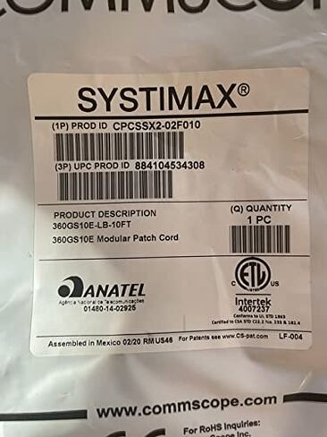 سلك التصحيح المعياري Commscope 10FT - أزرق فاتح، Cat5e، RJ45، ذكر إلى ذكر، كمبيوتر، جهاز توجيه، محول، طابعة in Kuwait