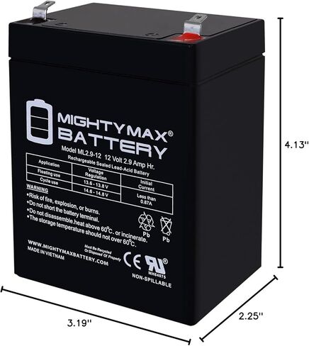 بطارية مايتي ماكس 12 فولت 2.9AH F1 SLA بطارية بديلة متوافقة مع Vision CP1229 in Kuwait