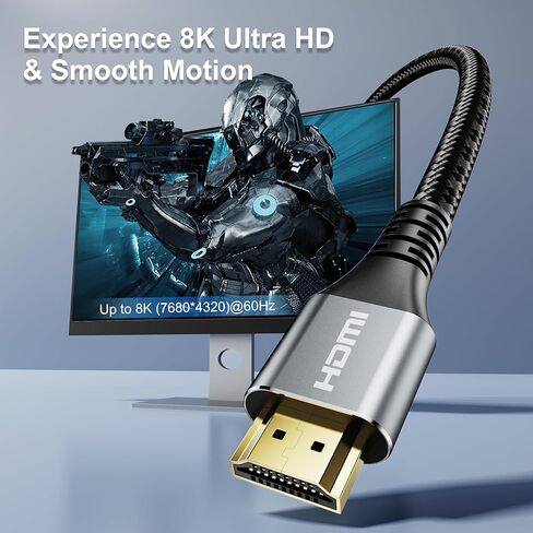 8K 4K HDMI Cable 48Gbps 5.8FT, Ultra High Speed Braided Cord - 8K@60Hz 4K@120Hz eARC Dynamic HDR, HDMI 2.1 Cable in Saudi Arabia