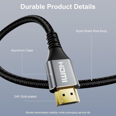 8K 4K HDMI Cable 48Gbps 5.8FT, Ultra High Speed Braided Cord - 8K@60Hz 4K@120Hz eARC Dynamic HDR, HDMI 2.1 Cable in Saudi Arabia