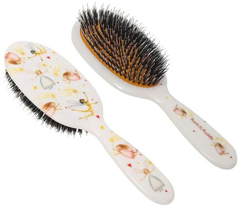 Rock & Ruddle Natural Mixed Boar Bristle Hair Brush for Women and Kids (Large 8.3") - Perfect for Wet or Dry Hair, Detangling Smoothing Blowdrying - Designed & Made in UK - White Shimmer Design in Saudi Arabia