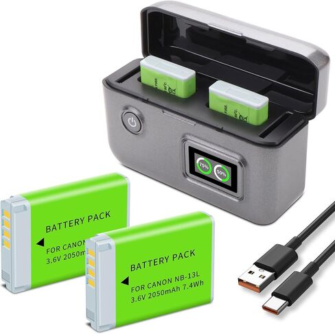2Pack NB-13L 2050mah Battery, Dual-Slot Smart LCD Display Charger for Canon PowerShot G7 X Mark III,II,G7 X,G1 X Mark III,G5 X Mark II,G5 X,G9 X Mark II,SX740 HS,SX730 HS,SX720 HS,SX620 HS 2050mah in Saudi Arabia