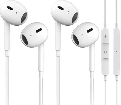 لسماعات iPhone السلكية - عبوتان [بدون بلوتوث، التوصيل والتشغيل] لسماعات الأذن للهاتف وميكروفون مدمج لتقليل الضوضاء والتحكم في مستوى الصوت متوافق مع iPhone 14~11/XR~7/SE/Pro/Pro Max، أبيض in Kuwait