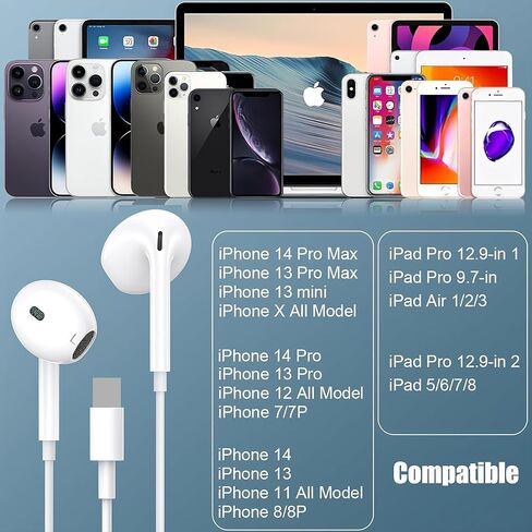 لسماعات iPhone السلكية - عبوتان [بدون بلوتوث، التوصيل والتشغيل] لسماعات الأذن للهاتف وميكروفون مدمج لتقليل الضوضاء والتحكم في مستوى الصوت متوافق مع iPhone 14~11/XR~7/SE/Pro/Pro Max، أبيض in Kuwait