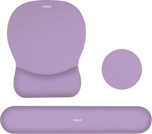 MOSISO Wrist Rest Support for Keyboard&Mouse Pad Set, Curved Ergonomic Mousepad&Coaster Non-Slip Base Home/Office Pain Relief&Easy Typing Pad with Soft Cloth&Gourd Shaped Memory Foam, Purple in Saudi Arabia