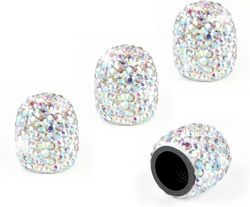 JUSTTOP 4 Pack Handmade Crystal Rhinestone Car Tire Valve Stem Caps, Car Wheel Tire Valve, Attractive Dustproof Bling Car Accessories, Universal for Cars, Trucks and Motorcycles-AB Color in Kuwait