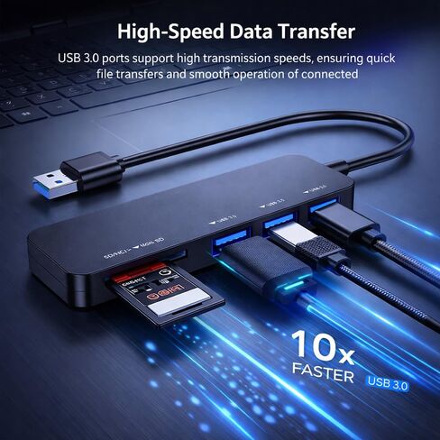 USB Hub, 5-in-1 USB Adapter,SD/TF Card Reader,for MacBook Pro/Air, iPad Pro, Dell, HP, Chromebook, Black in Saudi Arabia