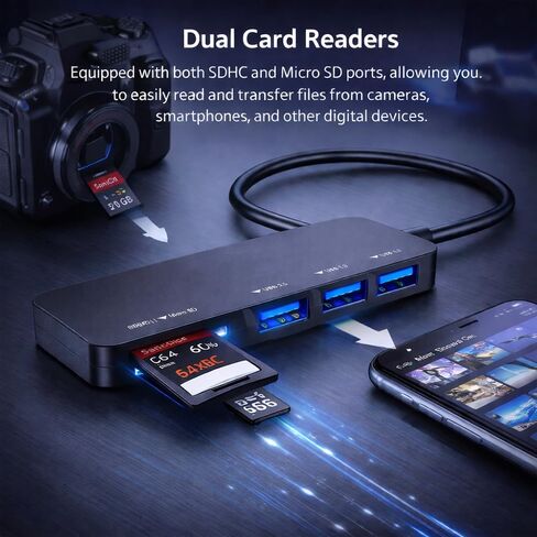USB Hub, 5-in-1 USB Adapter,SD/TF Card Reader,for MacBook Pro/Air, iPad Pro, Dell, HP, Chromebook, Black in Saudi Arabia