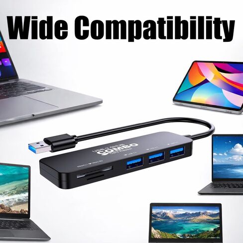 USB Hub, 5-in-1 USB Adapter,SD/TF Card Reader,for MacBook Pro/Air, iPad Pro, Dell, HP, Chromebook, Black in Saudi Arabia