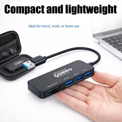 USB Hub, 5-in-1 USB Adapter,SD/TF Card Reader,for MacBook Pro/Air, iPad Pro, Dell, HP, Chromebook, Black in Saudi Arabia