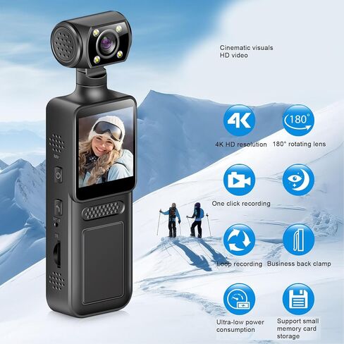 كاميرا الجسم Ciciglow 4K، كاميرا HD WiFi بعدسة دوارة 180 درجة مع شاشة HD 1.3 بوصة، مسجل فيديو للسفر الرياضي في الهواء الطلق in Saudi Arabia
