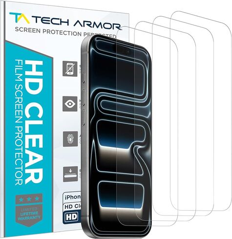 Tech Armor iPhone 17 Pro Screen Protector 6.3 inch - HD Clear Film, Ultimate Display Protection, Crystal Clear Clarity, Easy Installation, Premium Quality, 4 Pack in Saudi Arabia