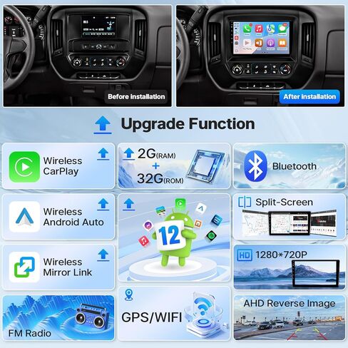 Leadfan Carplay Radio for Chevy Silverado GMC Sierra 2014 2015 2016 2017 2018 with CarPlay Android Auto, 10.1 inch Touch Screen Car Stereo Unit Head with Backup Camera, Bluetooth WiFi SWC GPS FM in Saudi Arabia